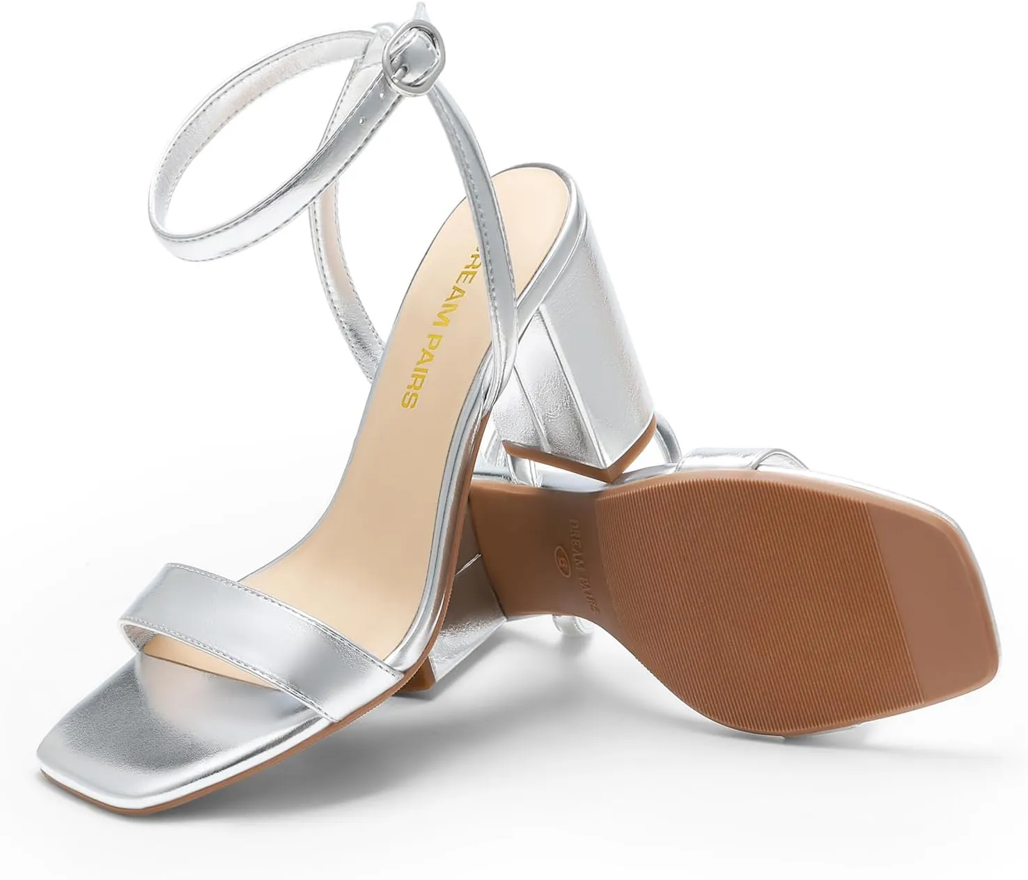 DREAM PAIRS Women's Chunky Heels Square Open Toe Ankle Buckle Strappy Block Heeled Sandals for Party Wedding Daily