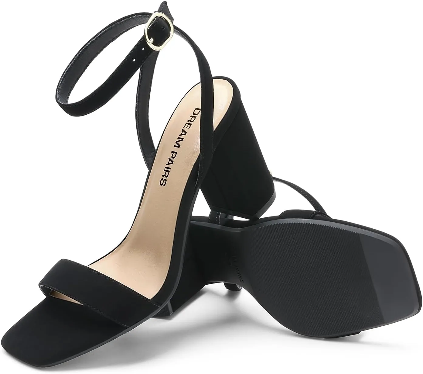 DREAM PAIRS Women's Chunky Heels Square Open Toe Ankle Buckle Strappy Block Heeled Sandals for Party Wedding Daily