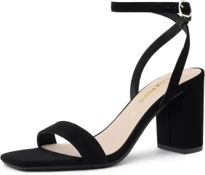 DREAM PAIRS Women's Chunky Heels Square Open Toe Ankle Buckle Strappy Block Heeled Sandals for Party Wedding Daily