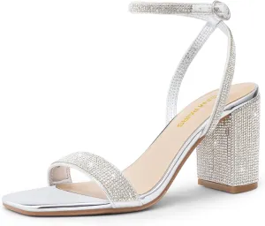 DREAM PAIRS Women's Chunky Heels Square Open Toe Ankle Buckle Strappy Block Heeled Sandals for Party Wedding Daily