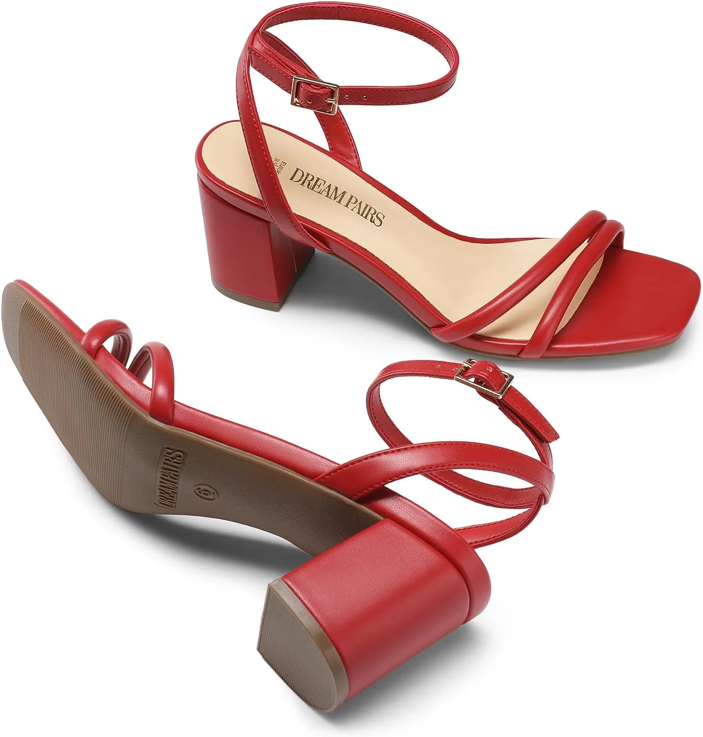 DREAM PAIRS Women's Chunky Strappy Heels Square Open Toe Ankle Buckle Low Heels Sandals for Daily Wedding Party Dress