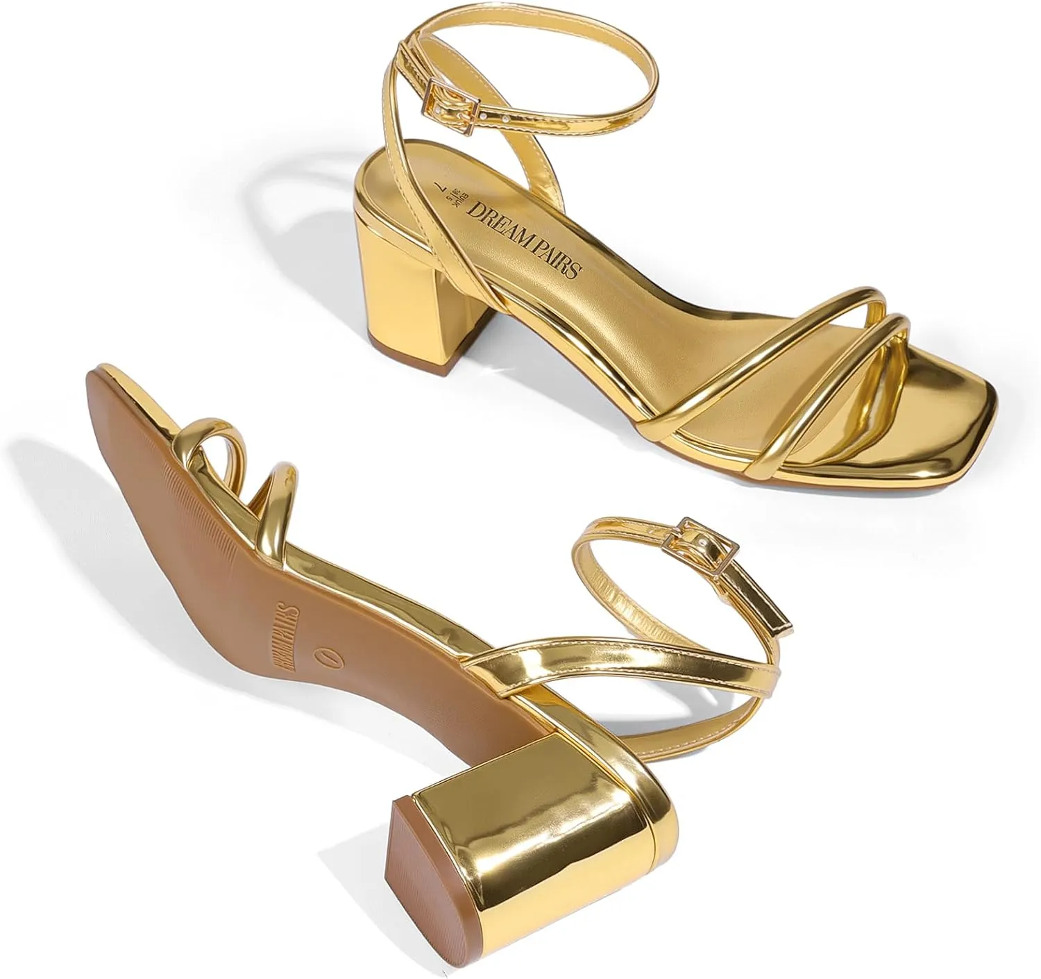 DREAM PAIRS Women's Chunky Strappy Heels Square Open Toe Ankle Buckle Low Heels Sandals for Daily Wedding Party Dress