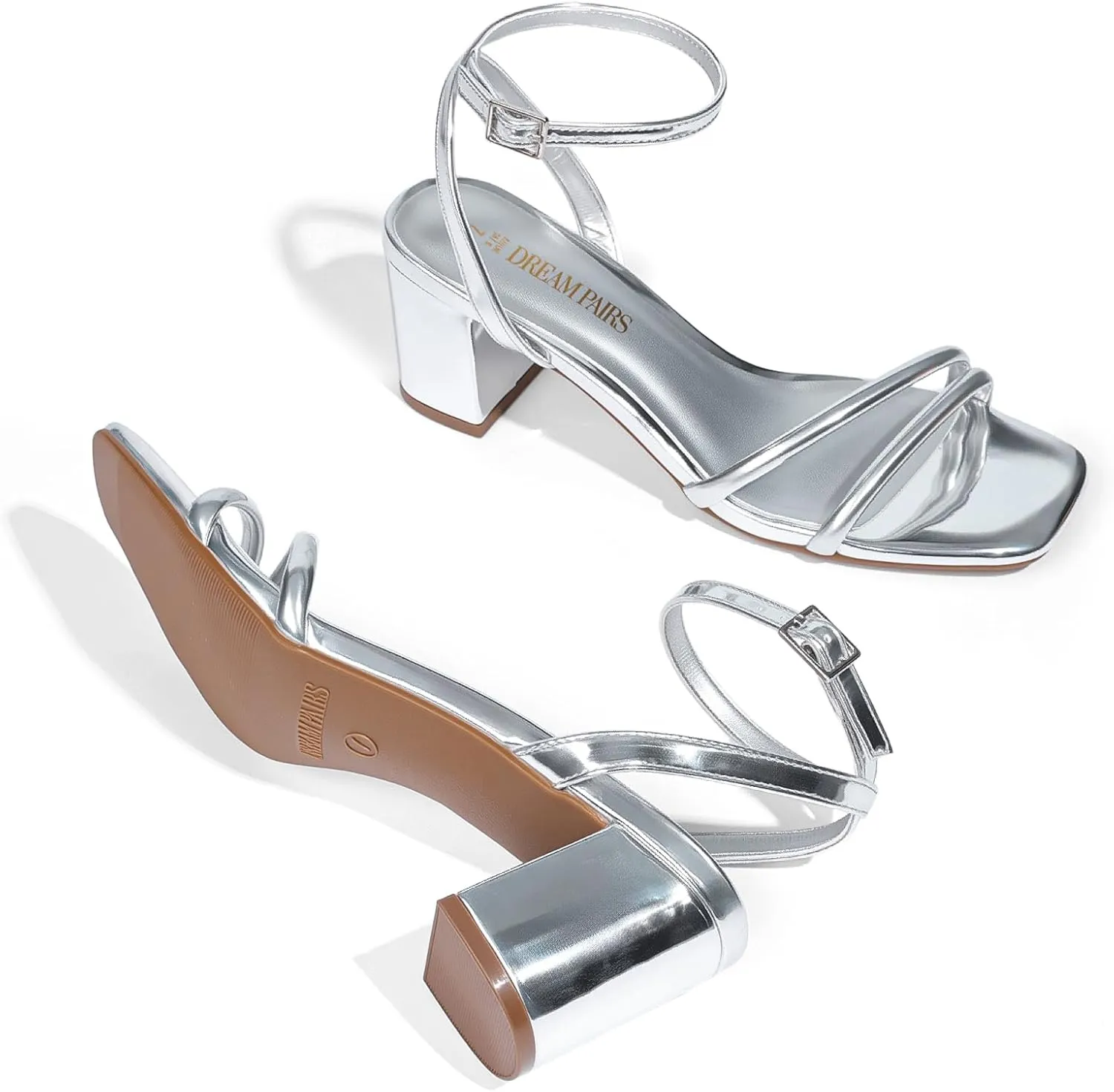 DREAM PAIRS Women's Chunky Strappy Heels Square Open Toe Ankle Buckle Low Heels Sandals for Daily Wedding Party Dress