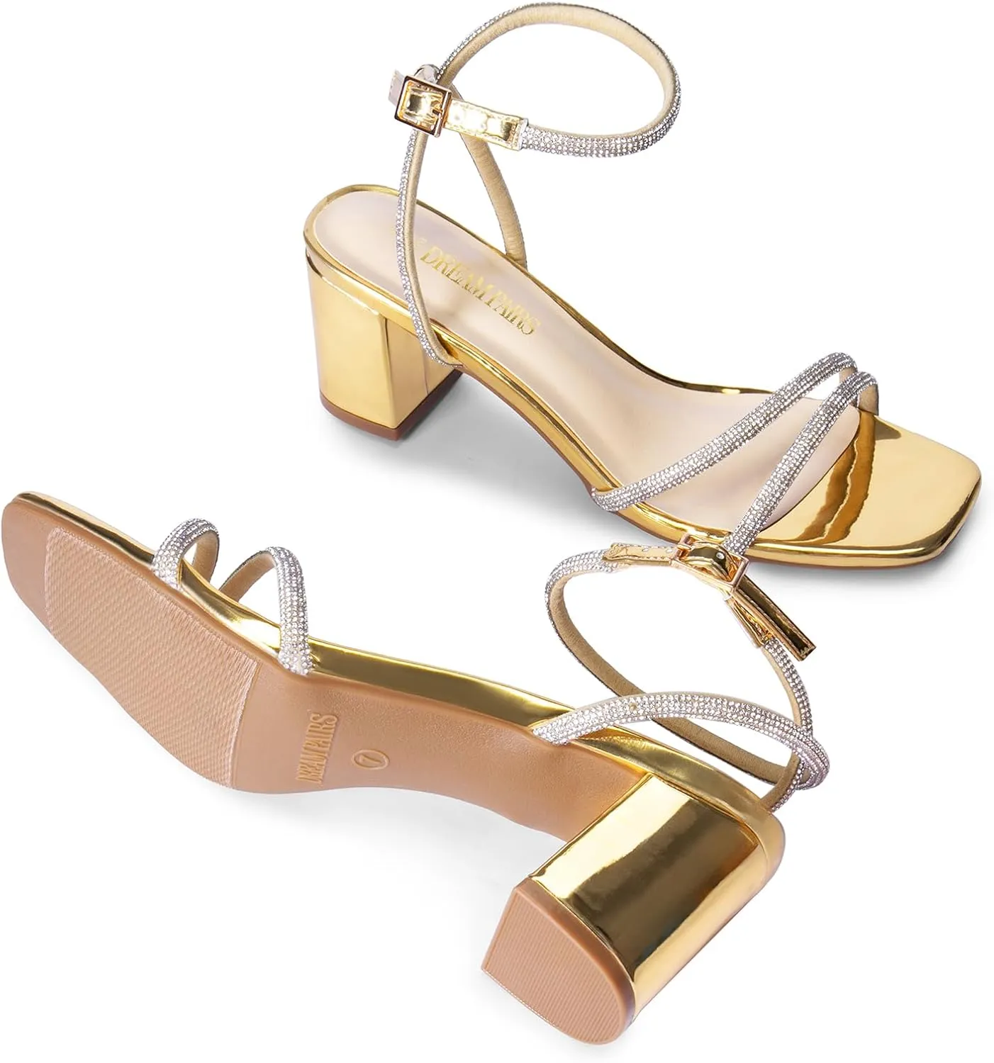 DREAM PAIRS Women's Chunky Strappy Heels Square Open Toe Ankle Buckle Low Heels Sandals for Daily Wedding Party Dress