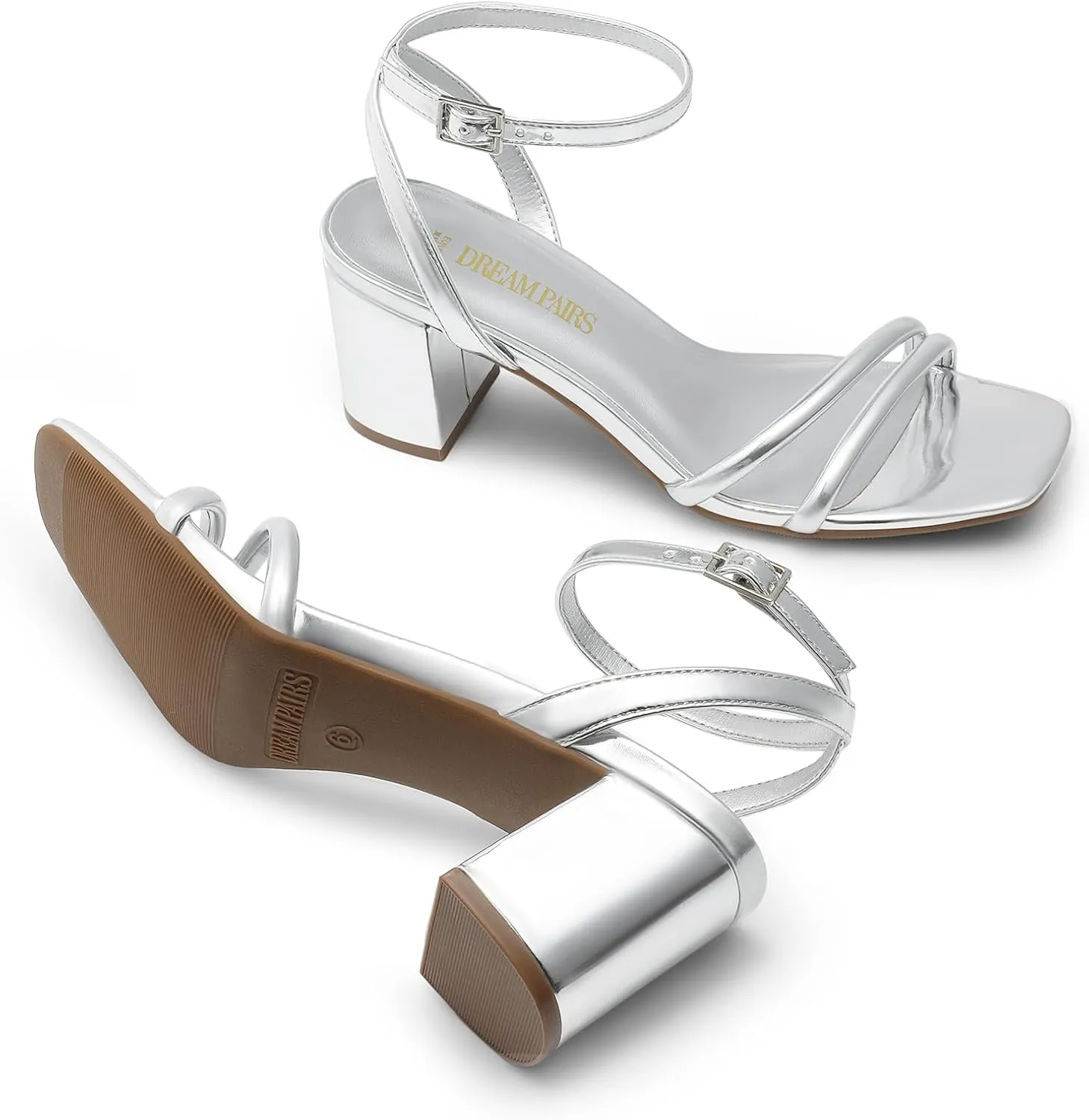 DREAM PAIRS Women's Chunky Strappy Heels Square Open Toe Ankle Buckle Low Heels Sandals for Daily Wedding Party Dress