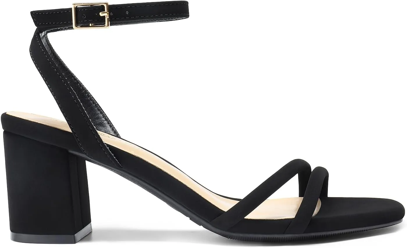 DREAM PAIRS Women's Chunky Strappy Heels Square Open Toe Ankle Buckle Low Heels Sandals for Daily Wedding Party Dress