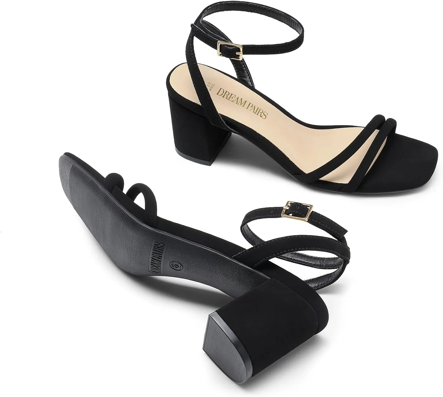 DREAM PAIRS Women's Chunky Strappy Heels Square Open Toe Ankle Buckle Low Heels Sandals for Daily Wedding Party Dress