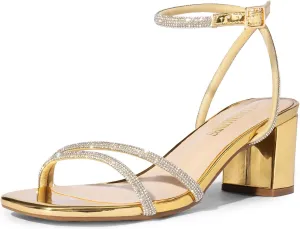 DREAM PAIRS Women's Chunky Strappy Heels Square Open Toe Ankle Buckle Low Heels Sandals for Daily Wedding Party Dress