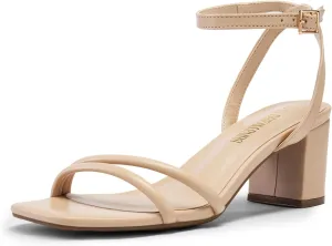 DREAM PAIRS Women's Chunky Strappy Heels Square Open Toe Ankle Buckle Low Heels Sandals for Daily Wedding Party Dress