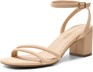 DREAM PAIRS Women's Chunky Strappy Heels Square Open Toe Ankle Buckle Low Heels Sandals for Daily Wedding Party Dress