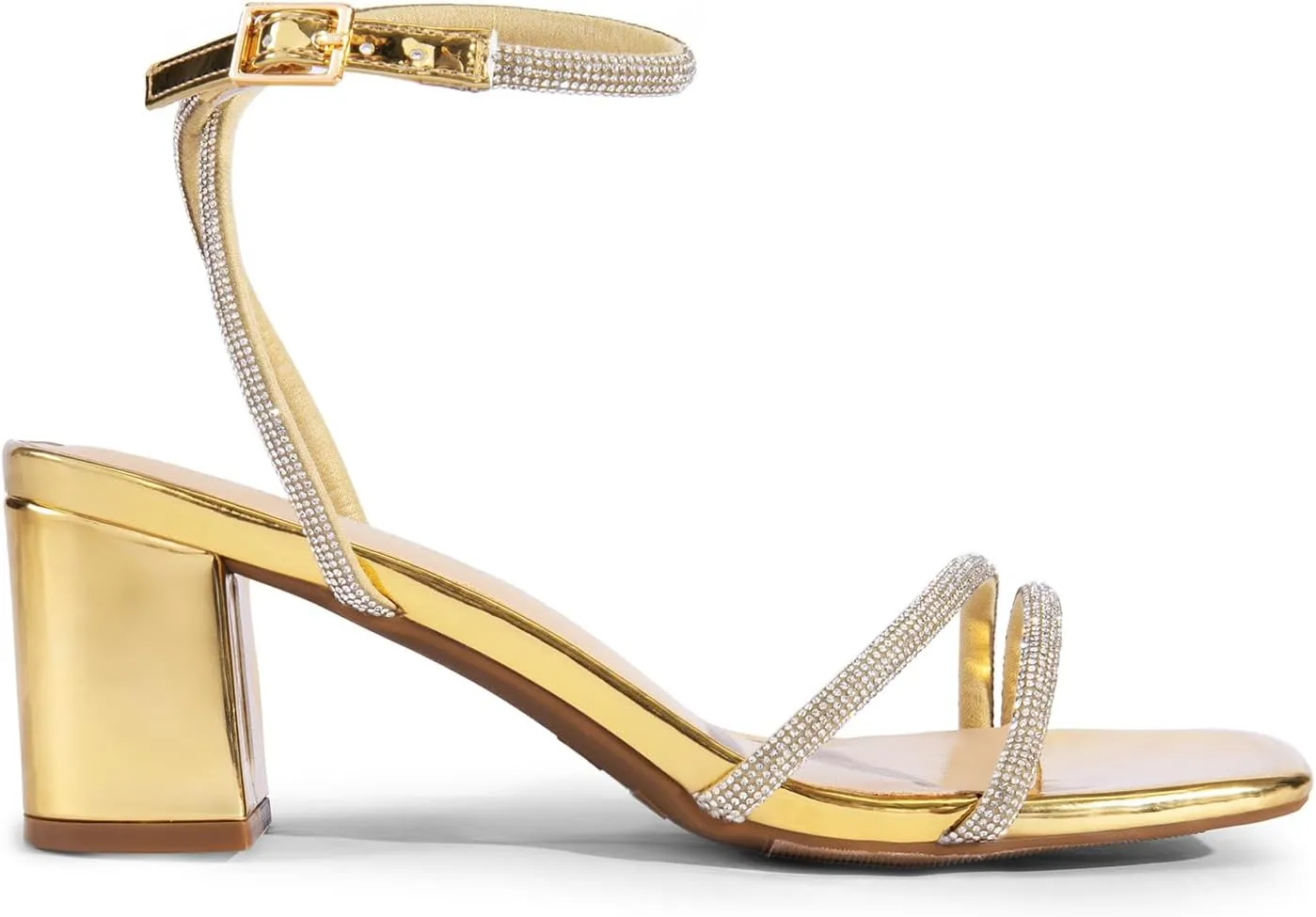 DREAM PAIRS Women's Chunky Strappy Heels Square Open Toe Ankle Buckle Low Heels Sandals for Daily Wedding Party Dress