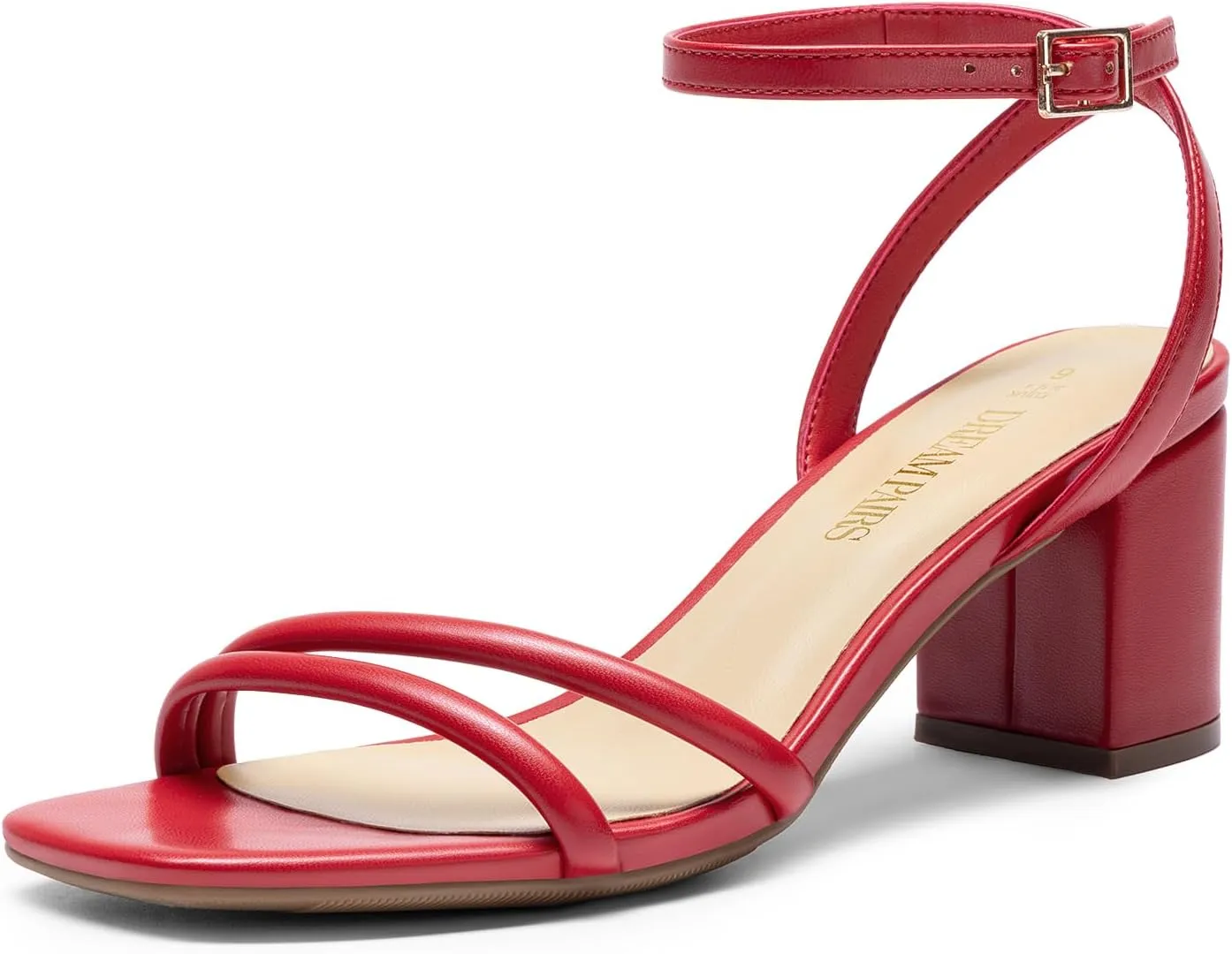 DREAM PAIRS Women's Chunky Strappy Heels Square Open Toe Ankle Buckle Low Heels Sandals for Daily Wedding Party Dress