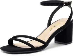 DREAM PAIRS Women's Chunky Strappy Heels Square Open Toe Ankle Buckle Low Heels Sandals for Daily Wedding Party Dress