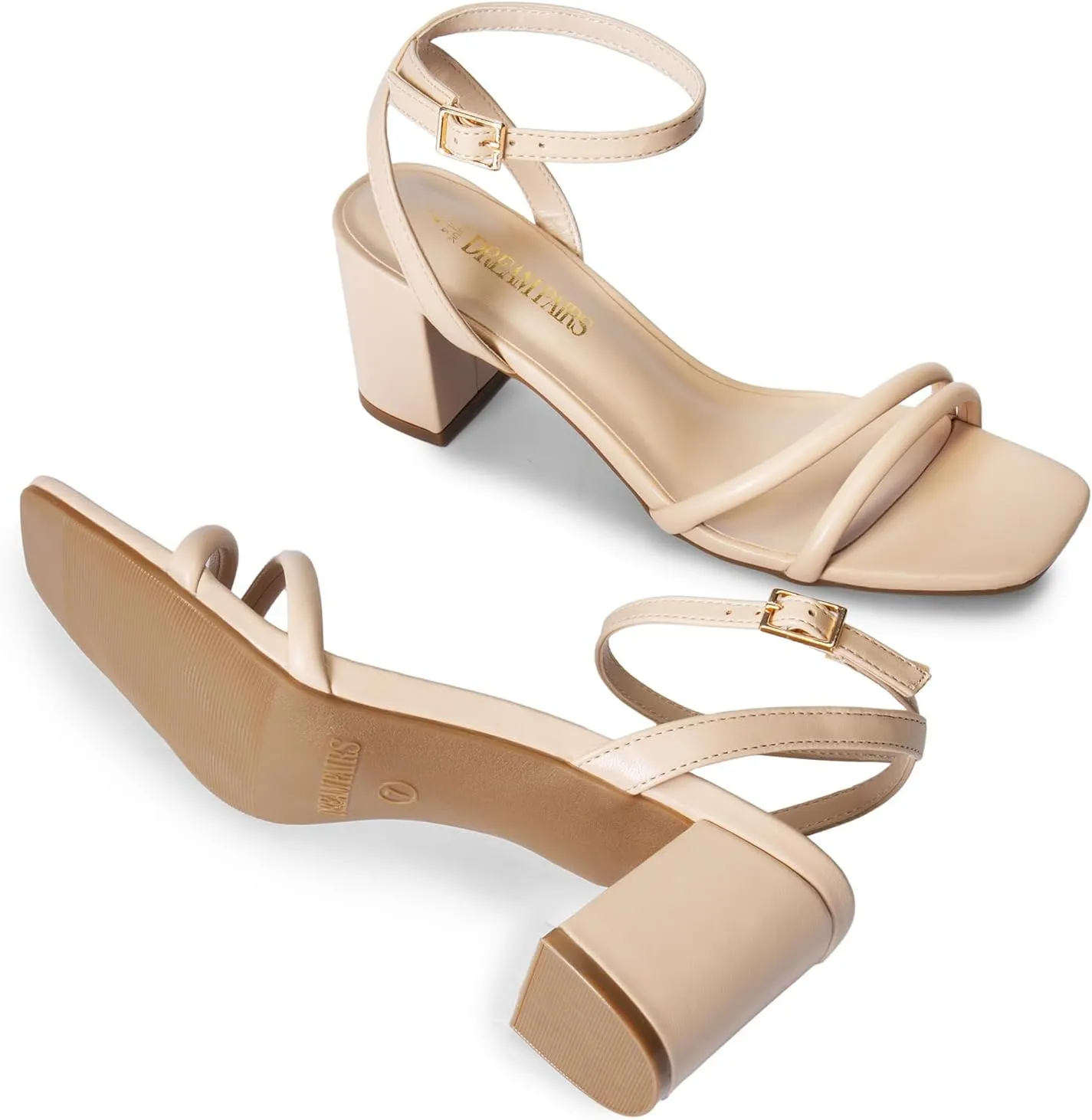 DREAM PAIRS Women's Chunky Strappy Heels Square Open Toe Ankle Buckle Low Heels Sandals for Daily Wedding Party Dress