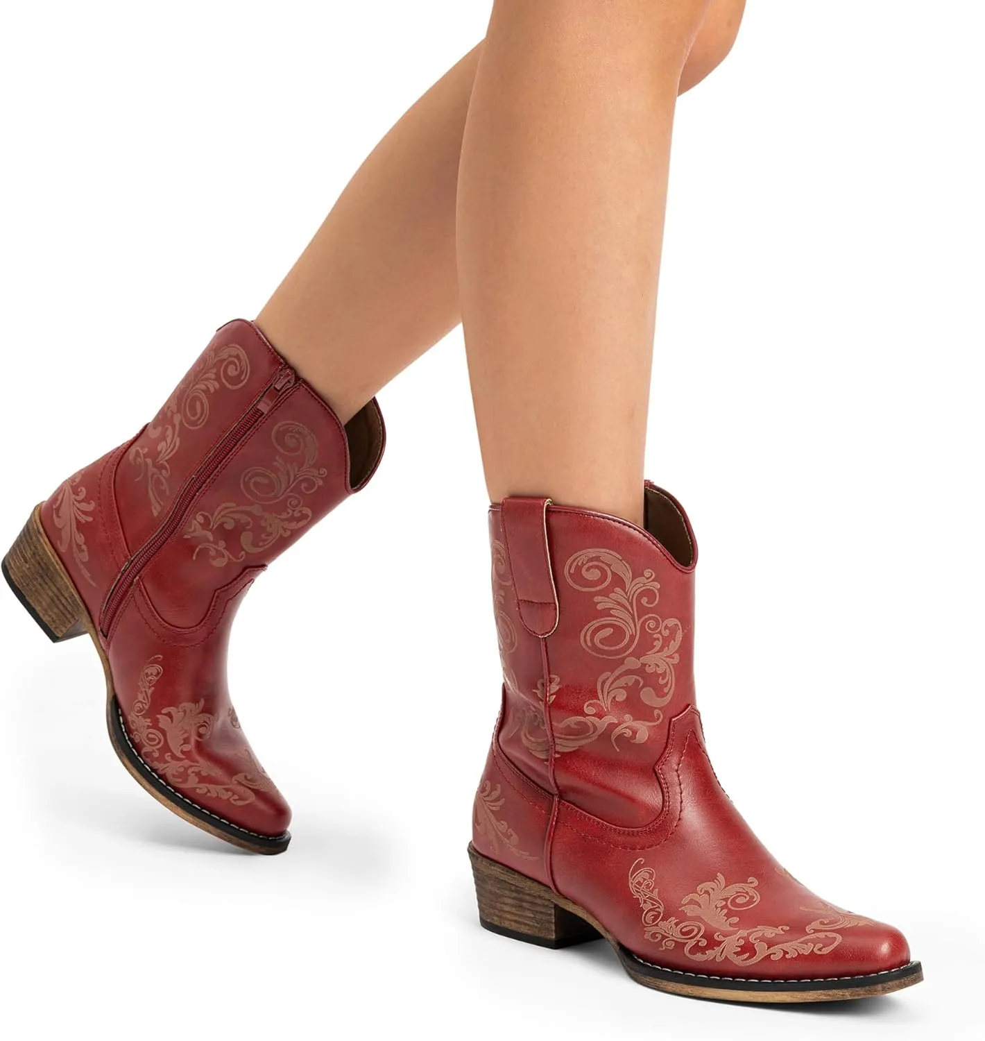 DREAM PAIRS Women's Cowboy Cowgirl Western Ankle Boots Low Chunky Heels Square Toe Fall Short Booties Shoes
