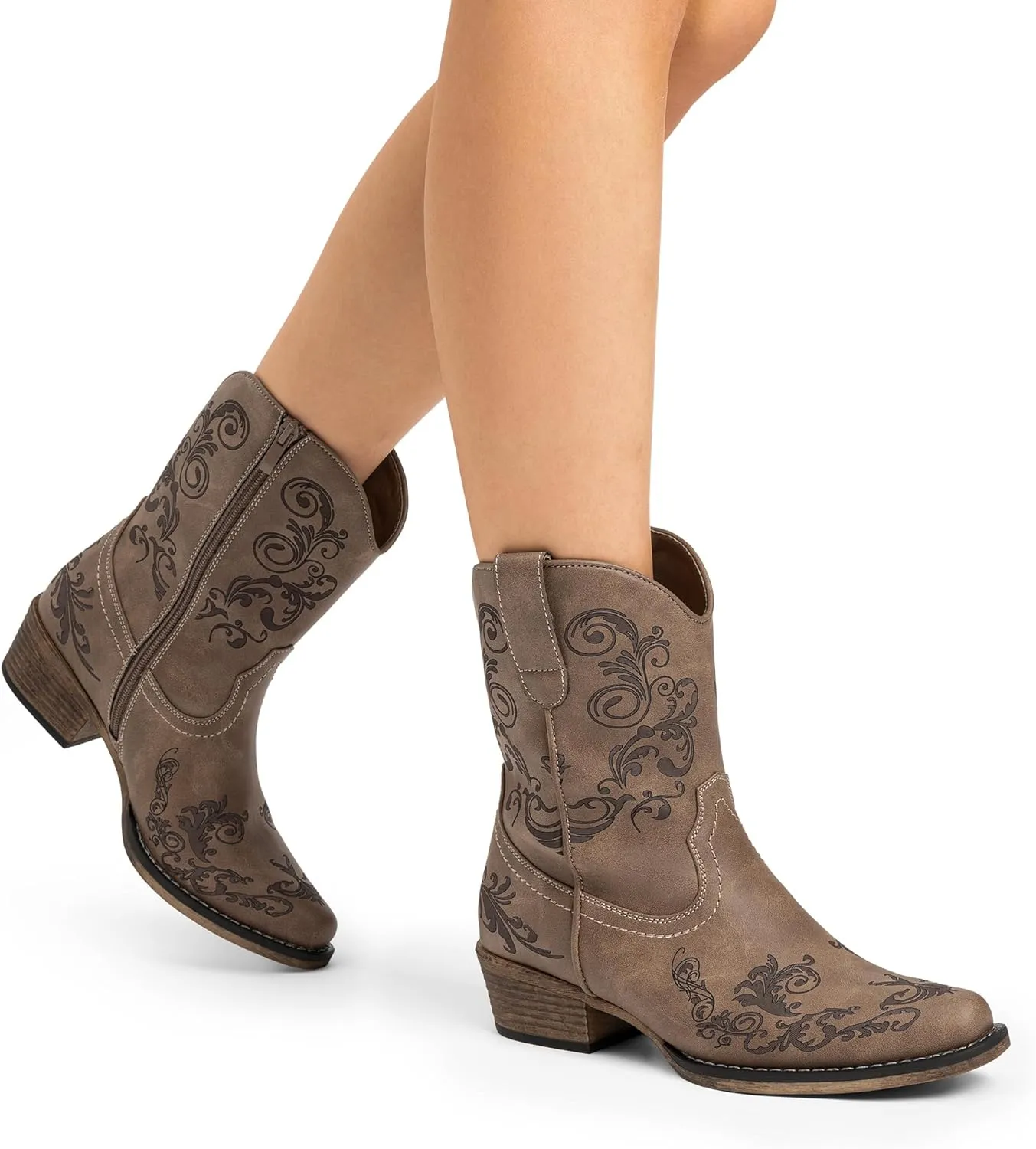 DREAM PAIRS Women's Cowboy Cowgirl Western Ankle Boots Low Chunky Heels Square Toe Fall Short Booties Shoes