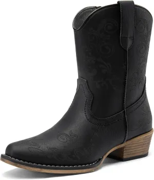 DREAM PAIRS Women's Cowboy Cowgirl Western Ankle Boots Low Chunky Heels Square Toe Fall Short Booties Shoes