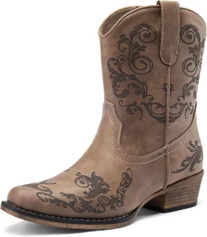 DREAM PAIRS Women's Cowboy Cowgirl Western Ankle Boots Low Chunky Heels Square Toe Fall Short Booties Shoes
