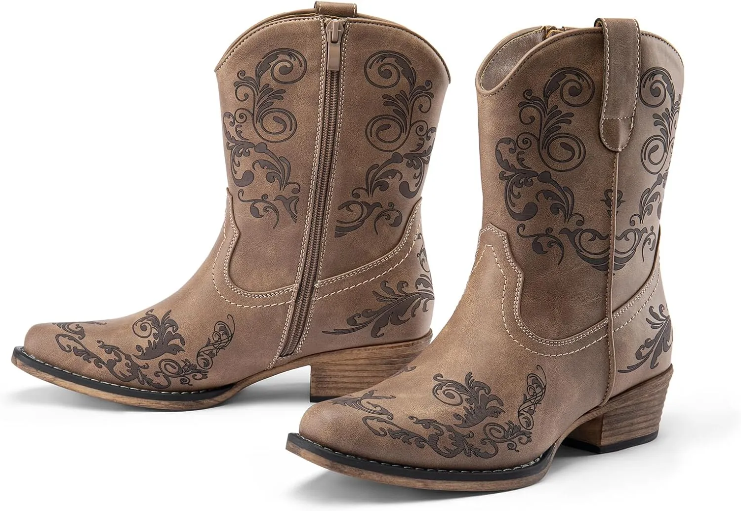 DREAM PAIRS Women's Cowboy Cowgirl Western Ankle Boots Low Chunky Heels Square Toe Fall Short Booties Shoes