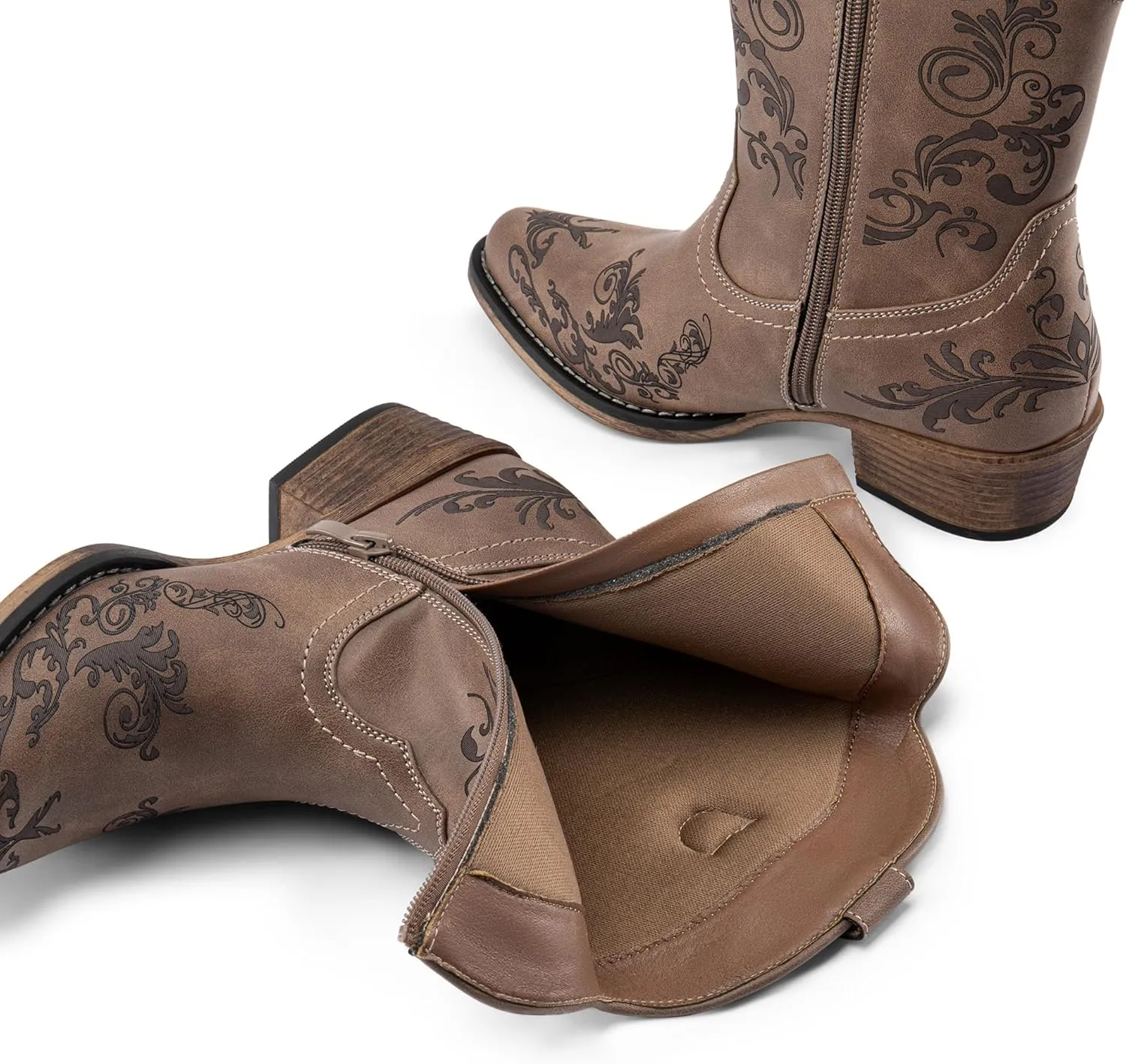 DREAM PAIRS Women's Cowboy Cowgirl Western Ankle Boots Low Chunky Heels Square Toe Fall Short Booties Shoes