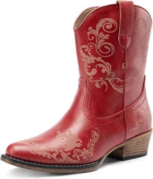 DREAM PAIRS Women's Cowboy Cowgirl Western Ankle Boots Low Chunky Heels Square Toe Fall Short Booties Shoes