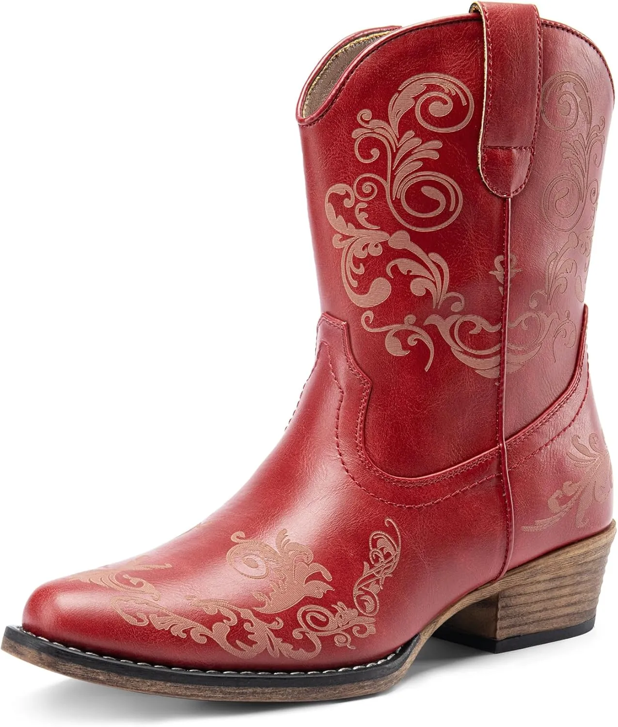 DREAM PAIRS Women's Cowboy Cowgirl Western Ankle Boots Low Chunky Heels Square Toe Fall Short Booties Shoes