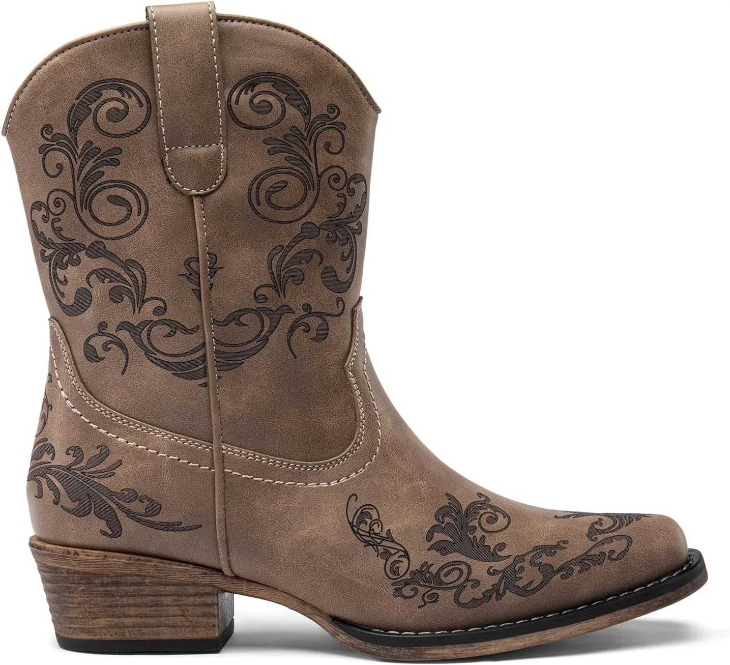 DREAM PAIRS Women's Cowboy Cowgirl Western Ankle Boots Low Chunky Heels Square Toe Fall Short Booties Shoes