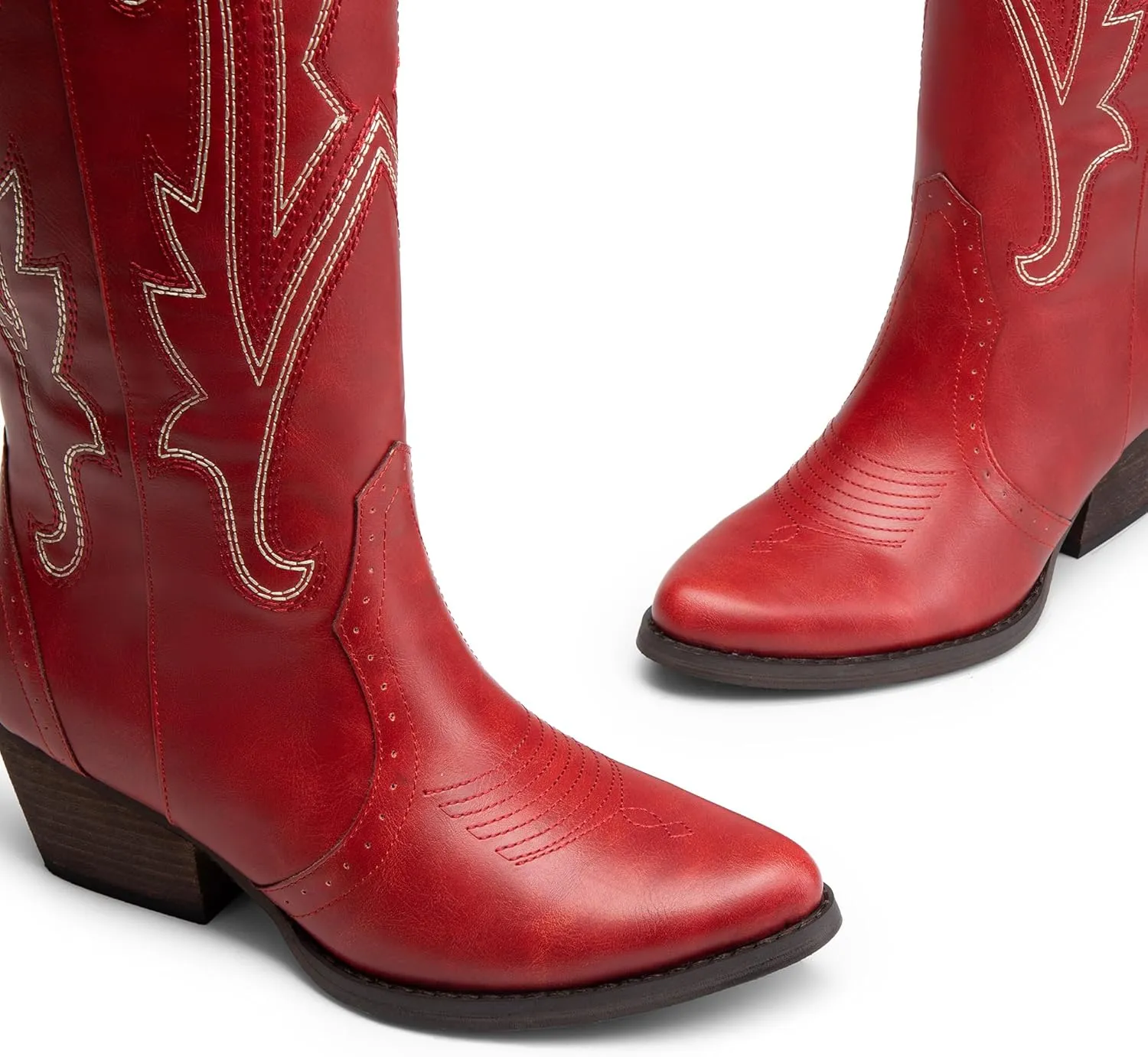 DREAM PAIRS Womens Cowboy Knee High Boots Comfortable Pull On Side Zipper Chunky Heel Embroidered Western Cowgirl Boots Retro Tall Boot