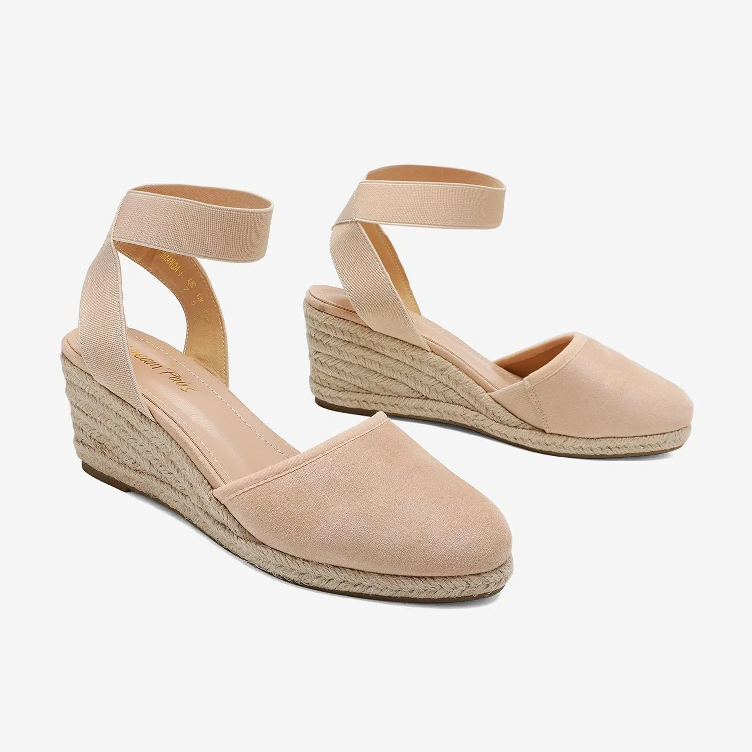 DREAM PAIRS Women's Elastic Ankle Strap Espadrilles Wedge Sandals