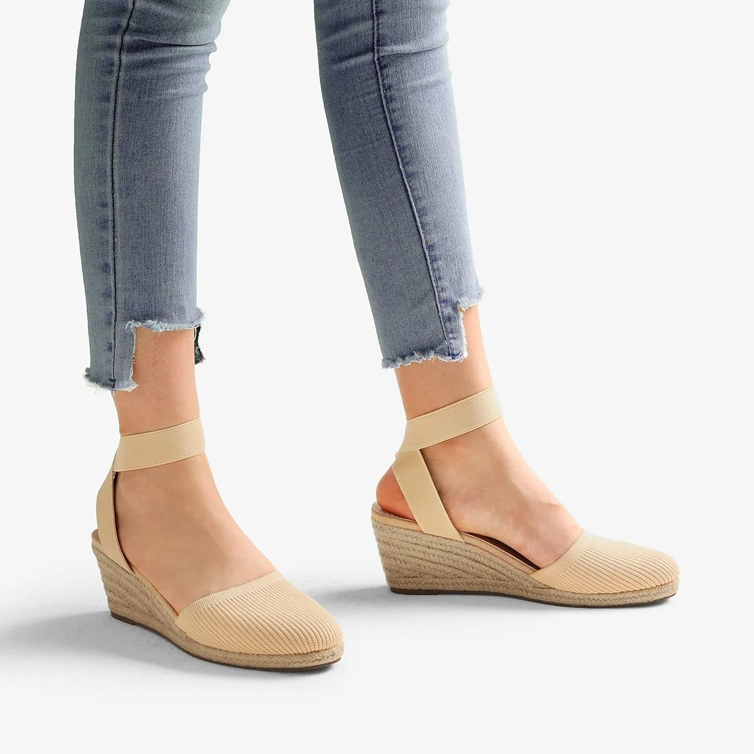DREAM PAIRS Women's Elastic Ankle Strap Espadrilles Wedge Sandals