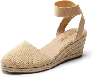 DREAM PAIRS Women's Elastic Ankle Strap Espadrilles Wedge Sandals