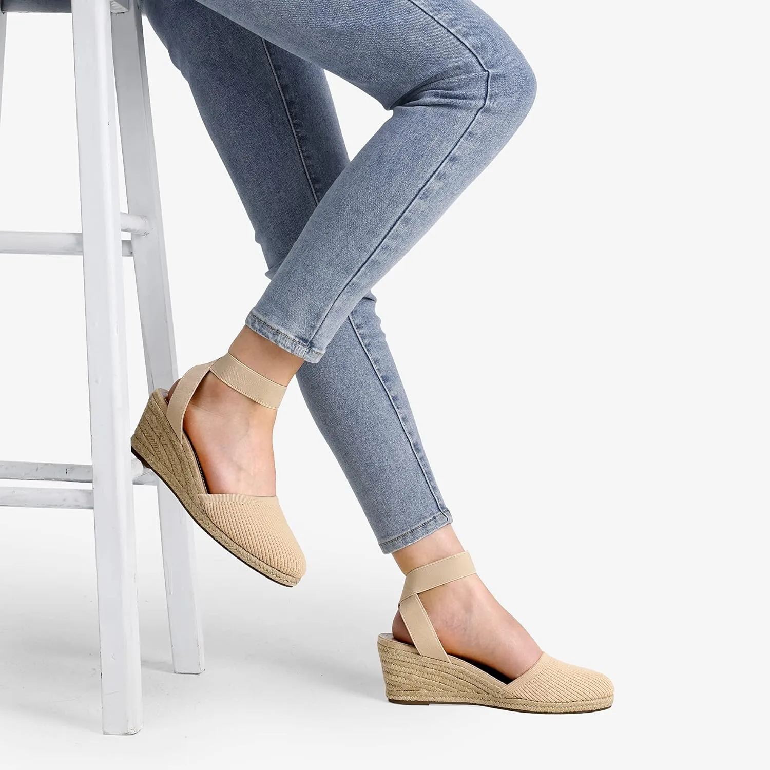 DREAM PAIRS Women's Elastic Ankle Strap Espadrilles Wedge Sandals