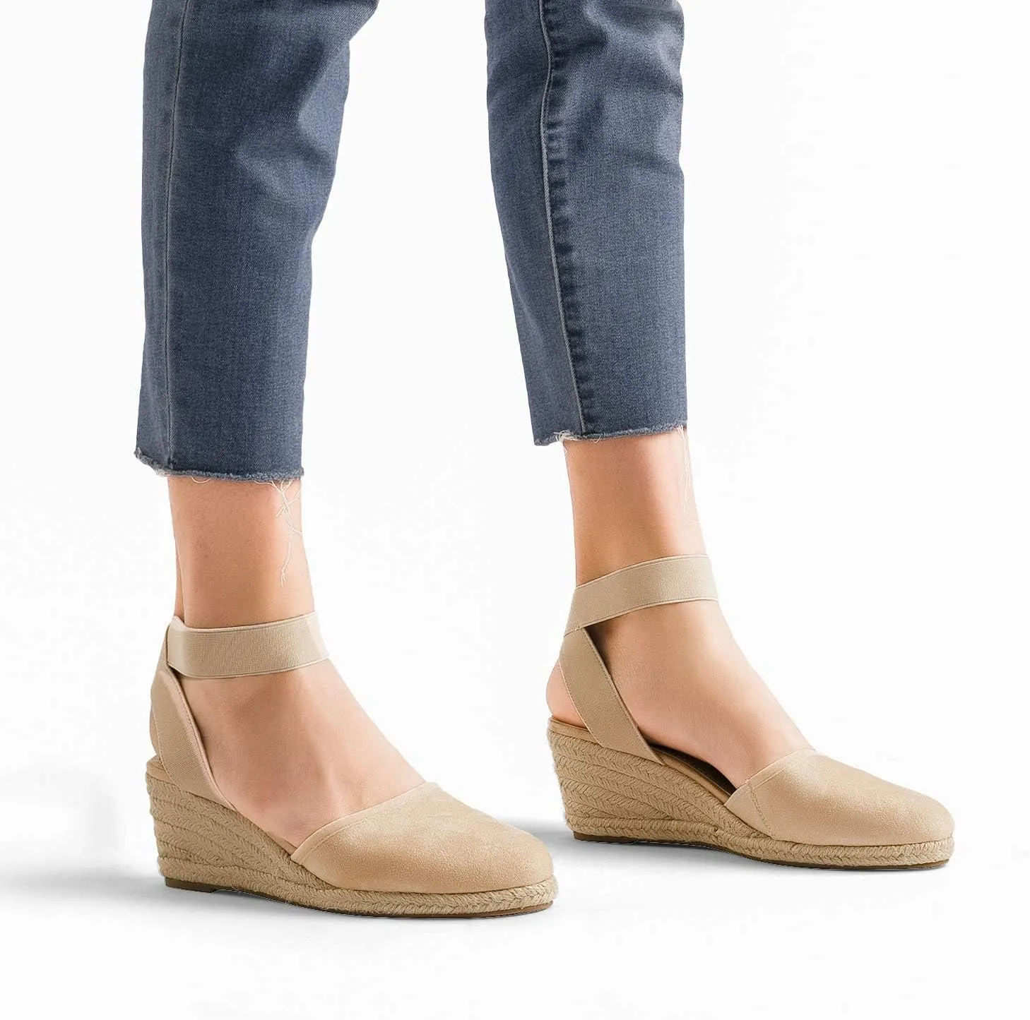 DREAM PAIRS Women's Elastic Ankle Strap Espadrilles Wedge Sandals