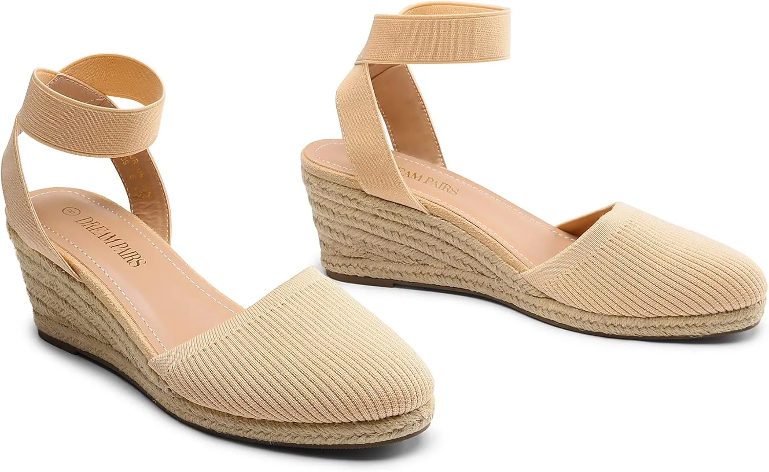 DREAM PAIRS Women's Elastic Ankle Strap Espadrilles Wedge Sandals