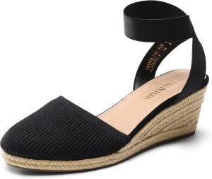 DREAM PAIRS Women's Elastic Ankle Strap Espadrilles Wedge Sandals