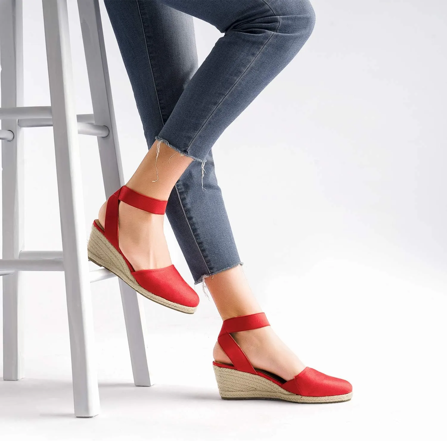 DREAM PAIRS Women's Elastic Ankle Strap Espadrilles Wedge Sandals