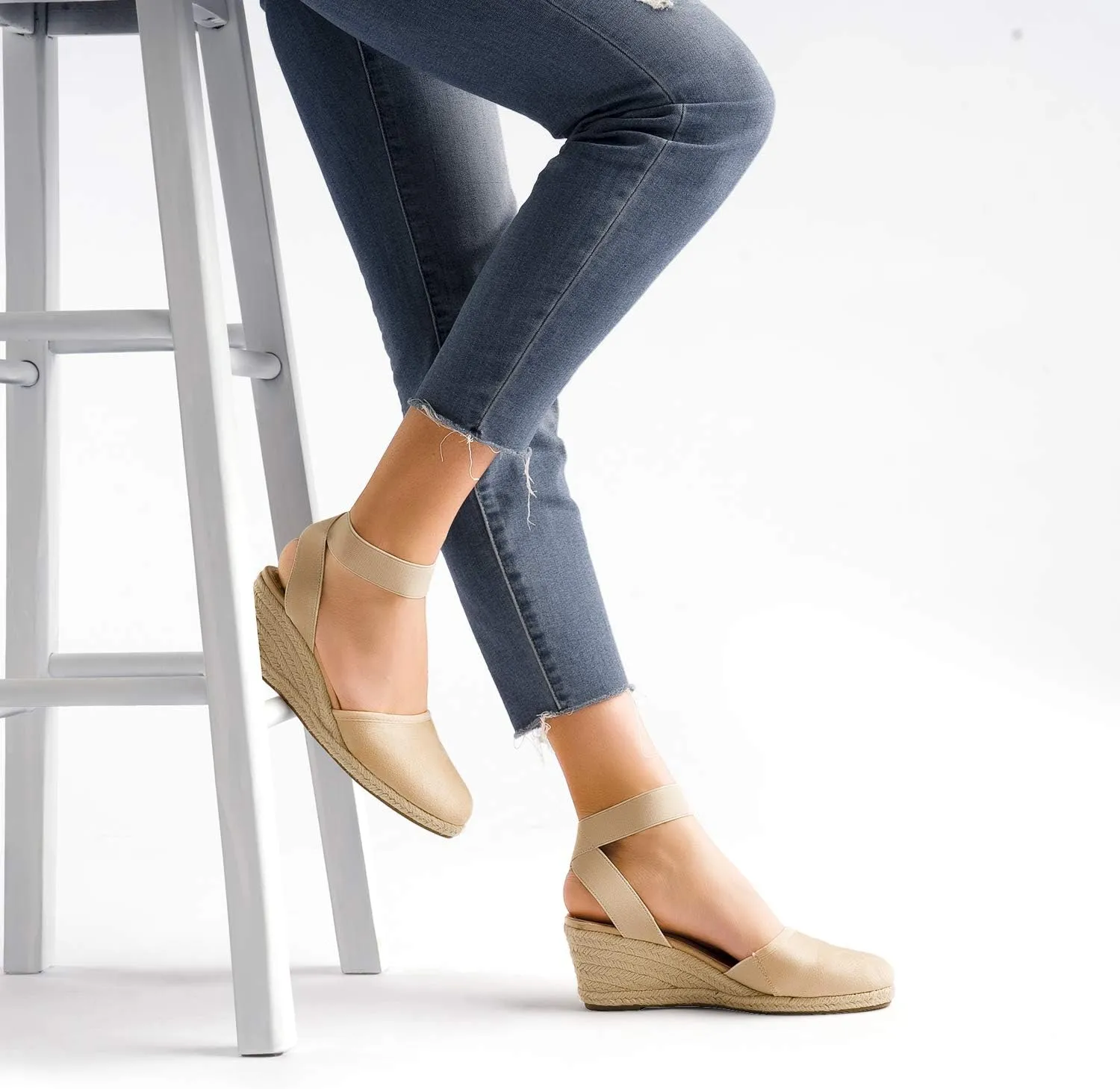DREAM PAIRS Women's Elastic Ankle Strap Espadrilles Wedge Sandals
