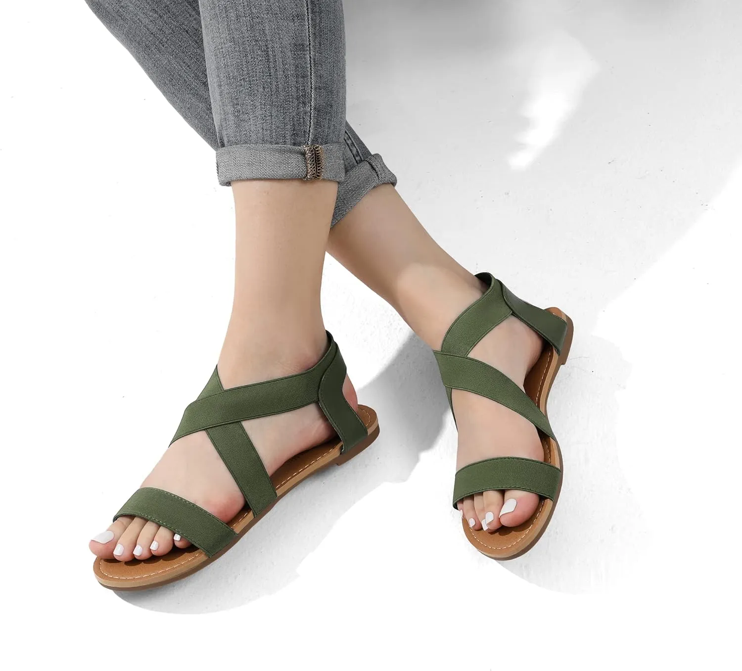 DREAM PAIRS Women's Elastic Ankle Strap Flat Sandals Summer Dressy Shoes Cute Strappy Gladiator Sandals