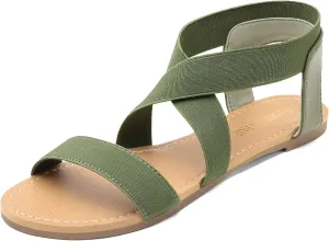 DREAM PAIRS Women's Elastic Ankle Strap Flat Sandals Summer Dressy Shoes Cute Strappy Gladiator Sandals