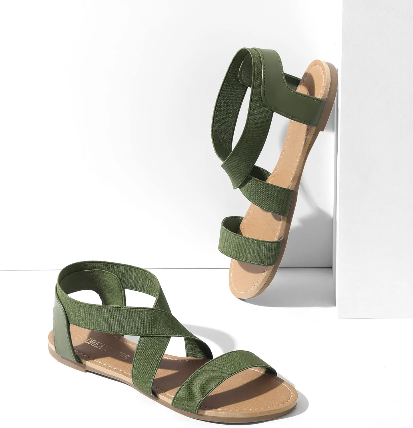 DREAM PAIRS Women's Elastic Ankle Strap Flat Sandals Summer Dressy Shoes Cute Strappy Gladiator Sandals