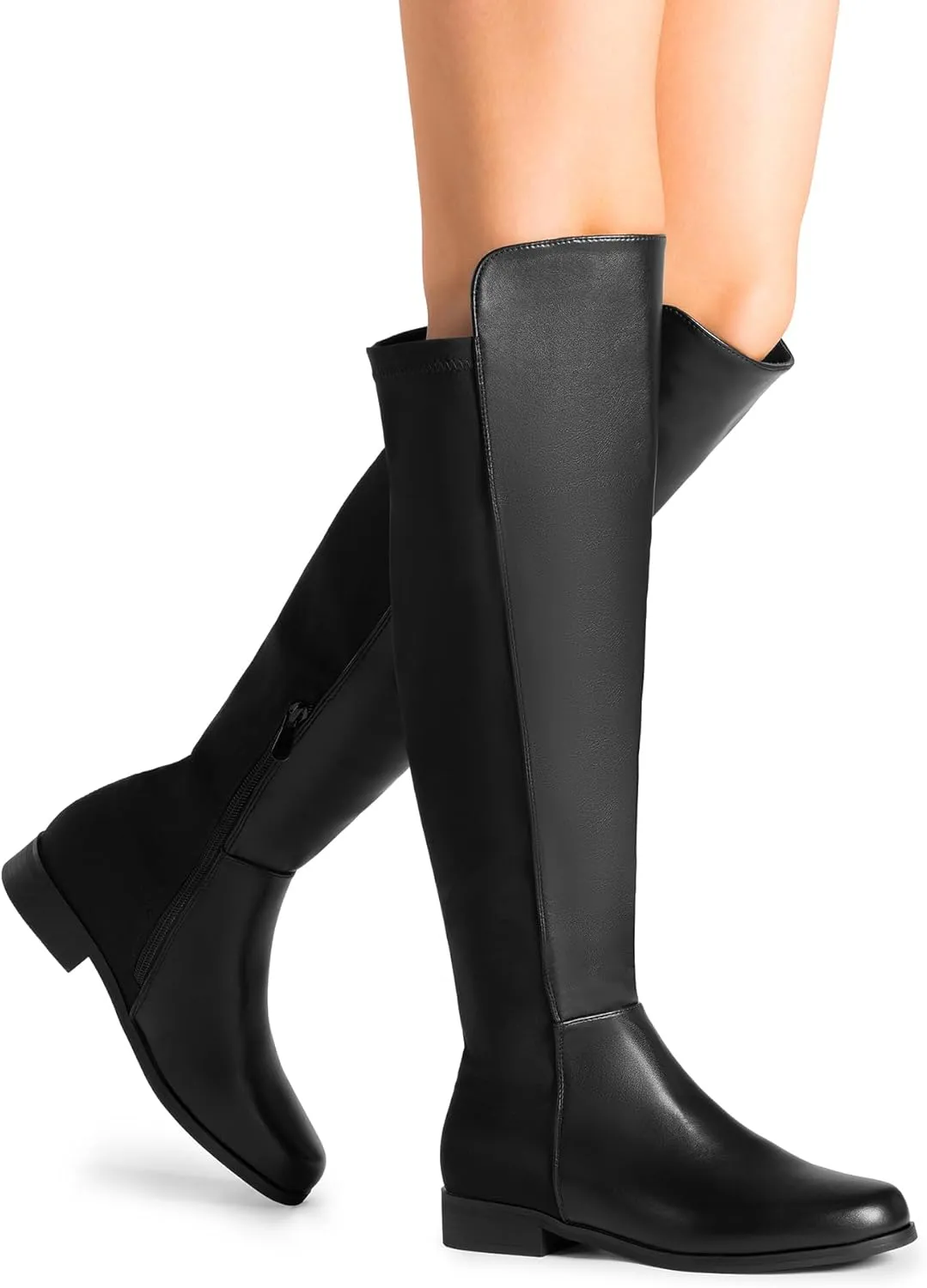 DREAM PAIRS Women's Knee-High Boots Comfortable Flat Low Heel Round Toe Stretchy Suede Slouch Boots with Side Zipper