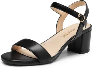 DREAM PAIRS Women's Low Heels Block Open Toe Ankle Strap Classic Short Chunky Sandals with Buckle for Daily Work Wedding Party