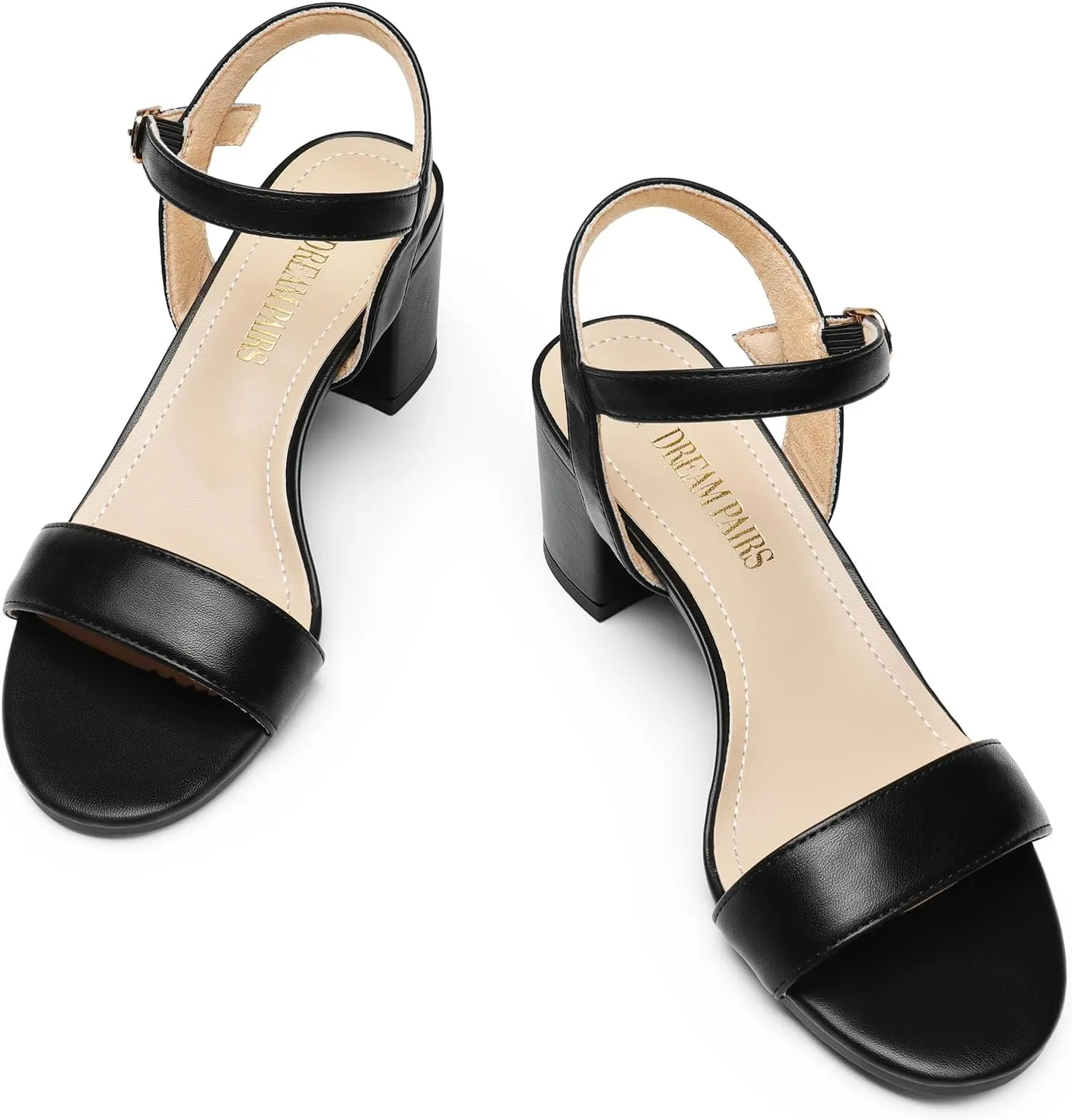 DREAM PAIRS Women's Low Heels Block Open Toe Ankle Strap Classic Short Chunky Sandals with Buckle for Daily Work Wedding Party