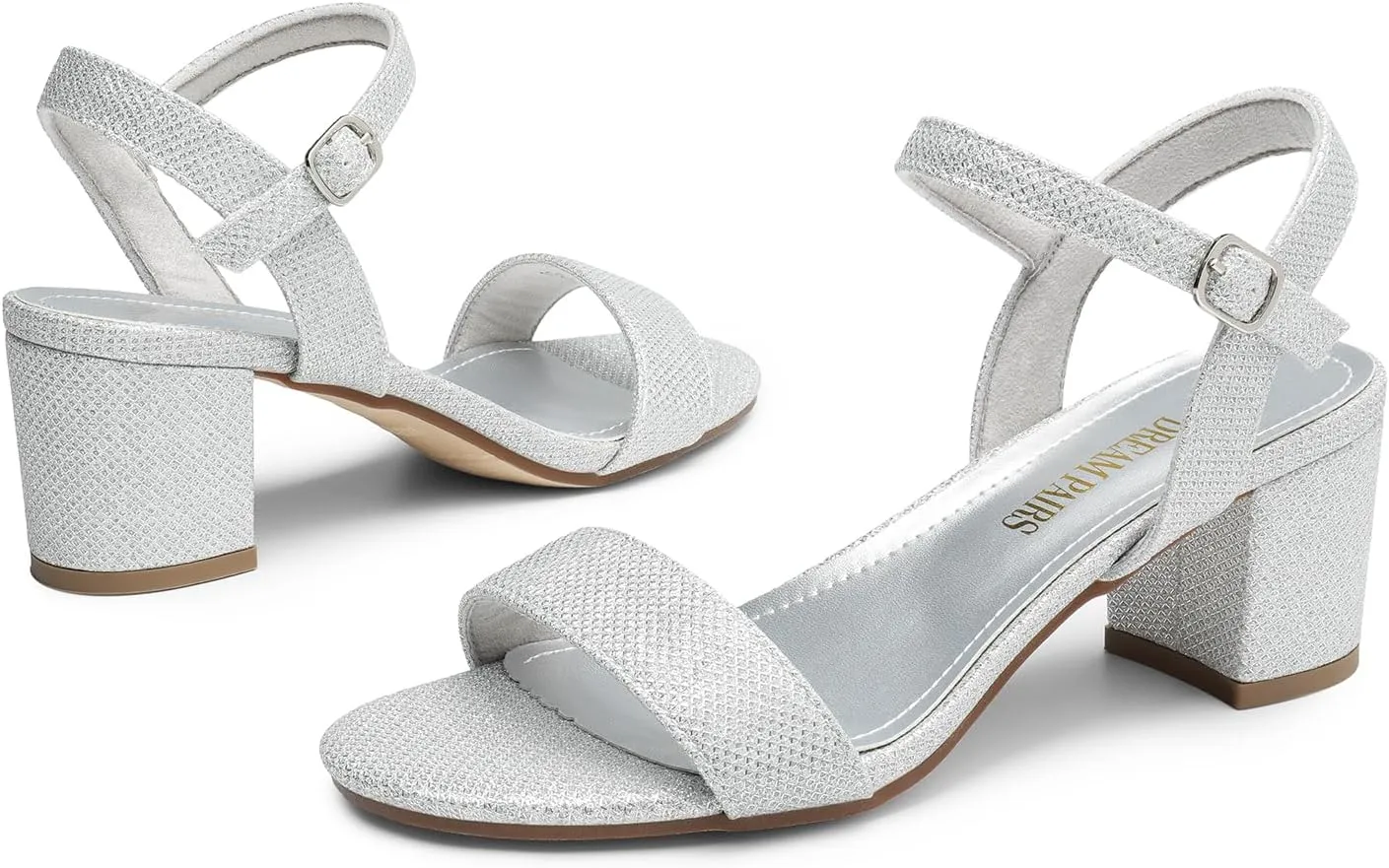 DREAM PAIRS Women's Low Heels Block Open Toe Ankle Strap Classic Short Chunky Sandals with Buckle for Daily Work Wedding Party