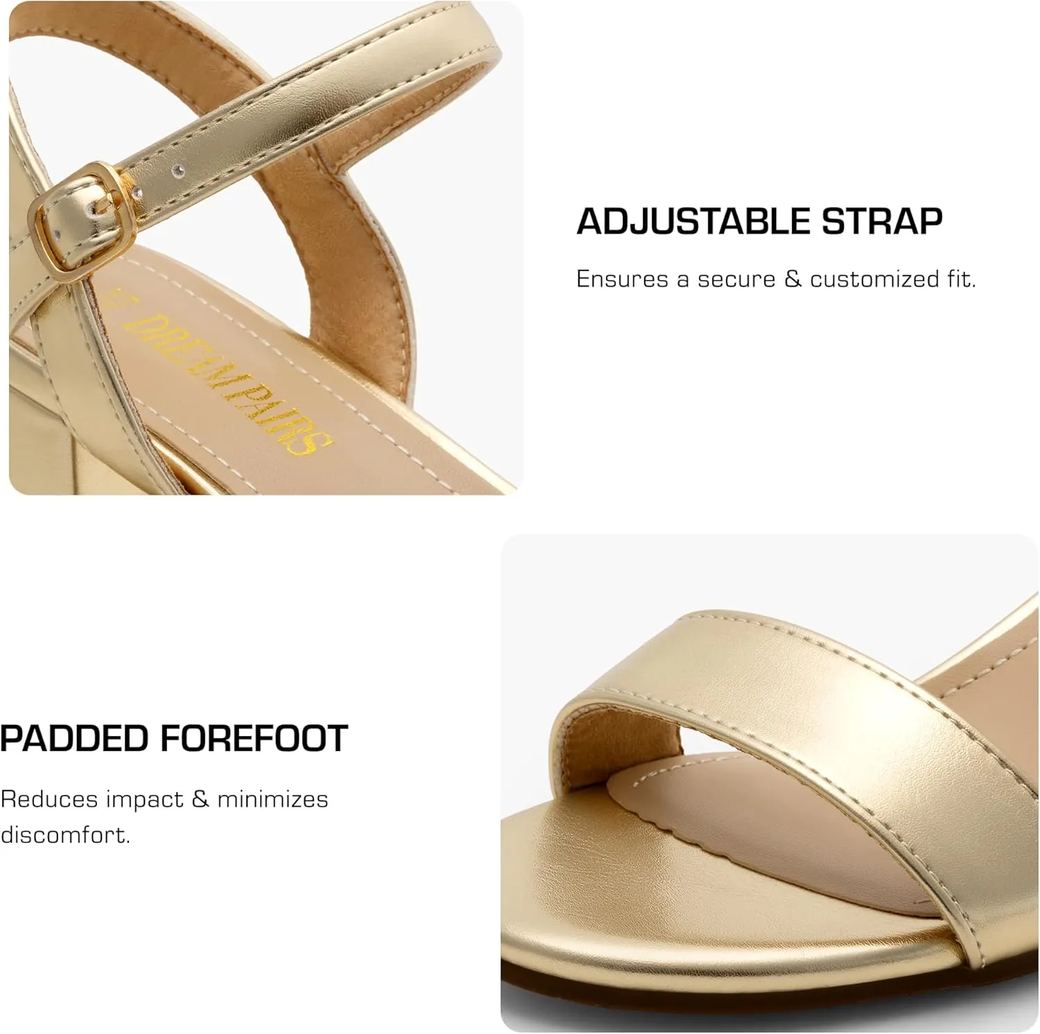 DREAM PAIRS Women's Low Heels Block Open Toe Ankle Strap Classic Short Chunky Sandals with Buckle for Daily Work Wedding Party