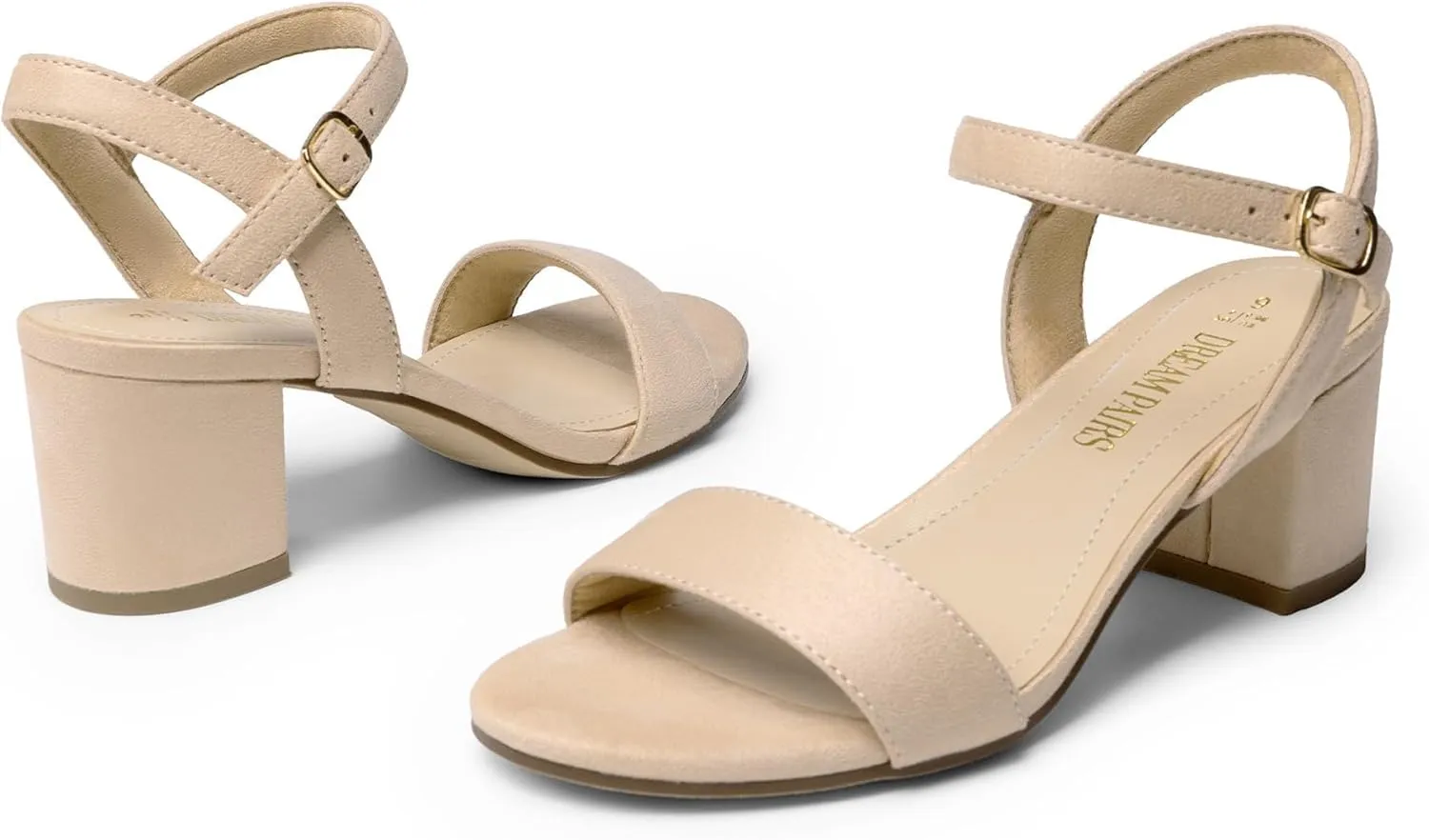 DREAM PAIRS Women's Low Heels Block Open Toe Ankle Strap Classic Short Chunky Sandals with Buckle for Daily Work Wedding Party