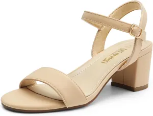 DREAM PAIRS Women's Low Heels Block Open Toe Ankle Strap Classic Short Chunky Sandals with Buckle for Daily Work Wedding Party