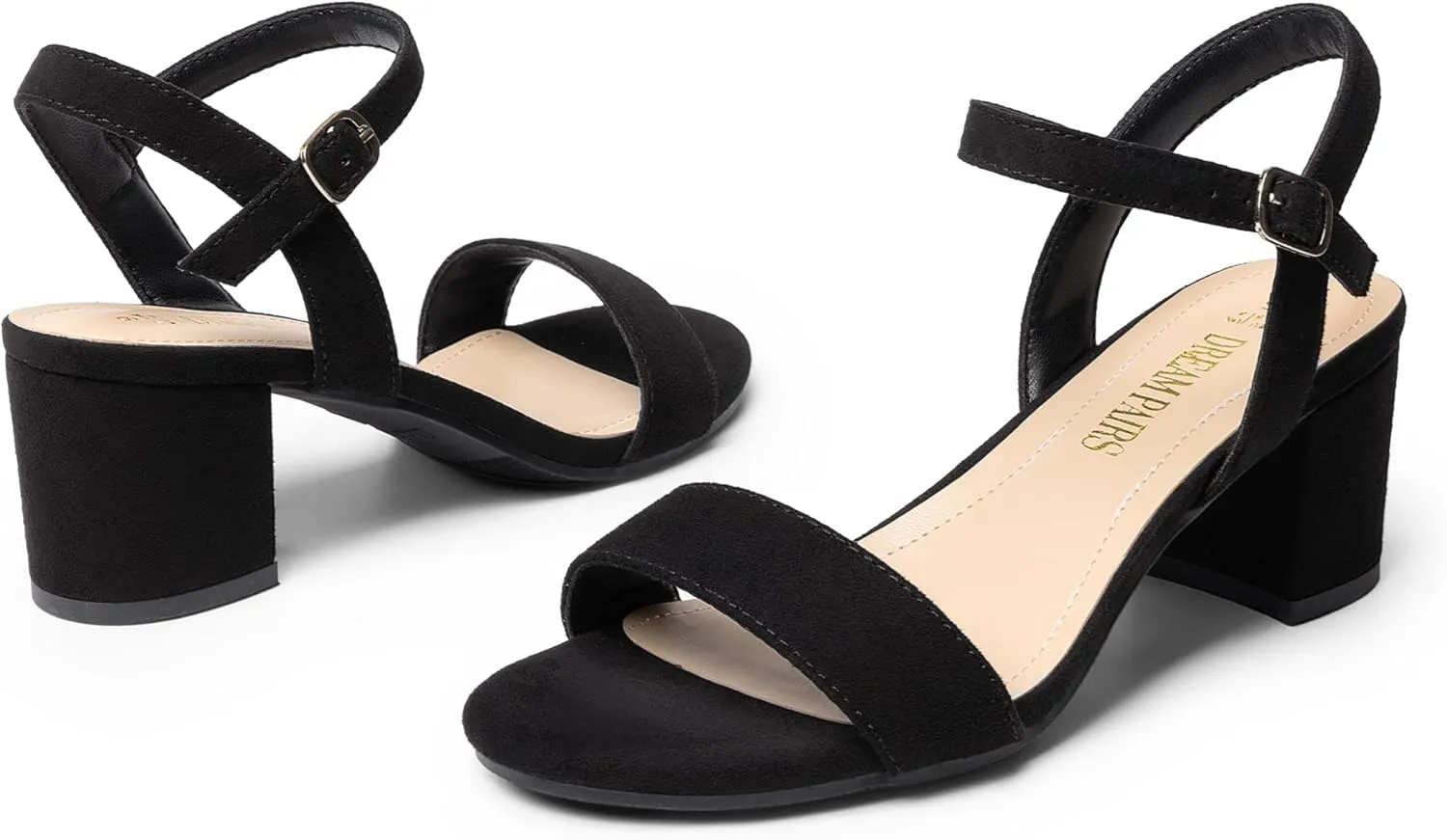 DREAM PAIRS Women's Low Heels Block Open Toe Ankle Strap Classic Short Chunky Sandals with Buckle for Daily Work Wedding Party