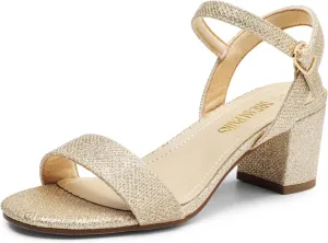 DREAM PAIRS Women's Low Heels Block Open Toe Ankle Strap Classic Short Chunky Sandals with Buckle for Daily Work Wedding Party