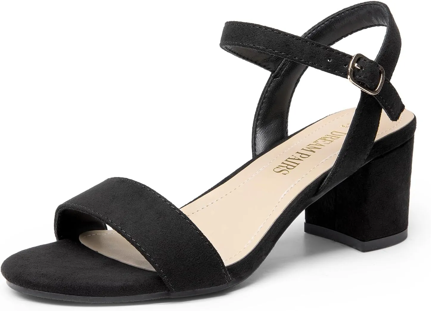 DREAM PAIRS Women's Low Heels Block Open Toe Ankle Strap Classic Short Chunky Sandals with Buckle for Daily Work Wedding Party